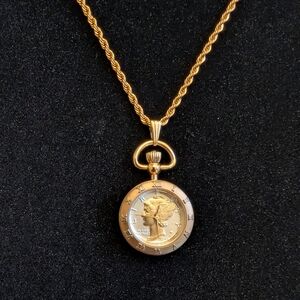 Mercury Dime Gold-Tone Coin Necklace Pendant Watch